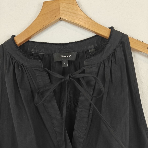 Theory Nallane Light Poplin Sleeveless Black Cotton V-neck Mini Dress Size 6 - Picture 10 of 16